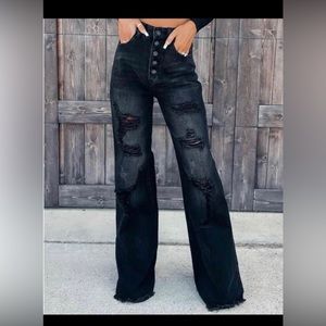 Black wash wide leg jeans